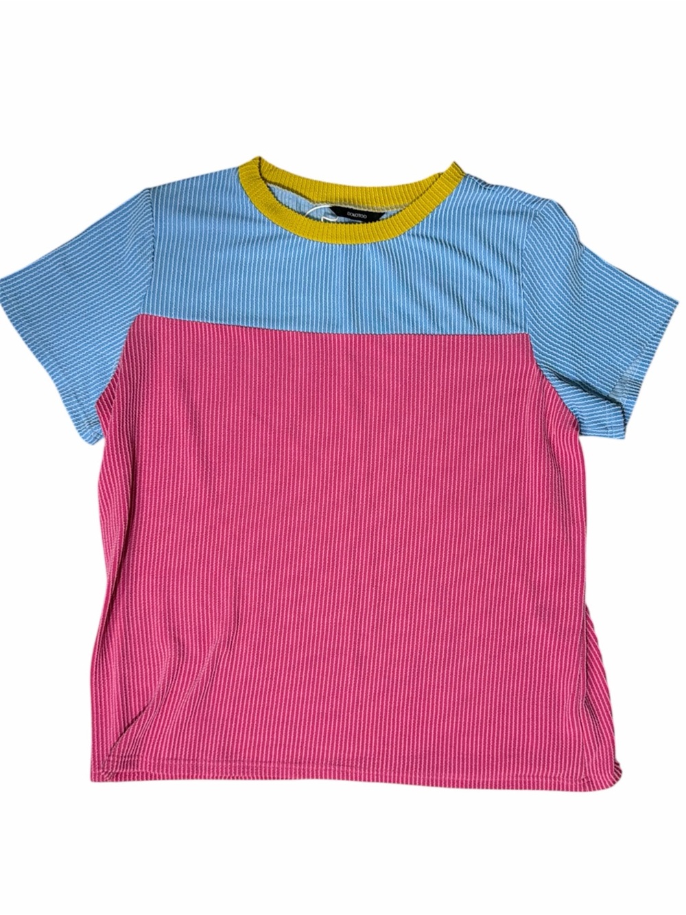 DOKOTOO Colorblock Ribbed Tee - Pink & Blue